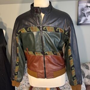 Stylish Adler Broken in Leather Patchwork Bomber Jacket